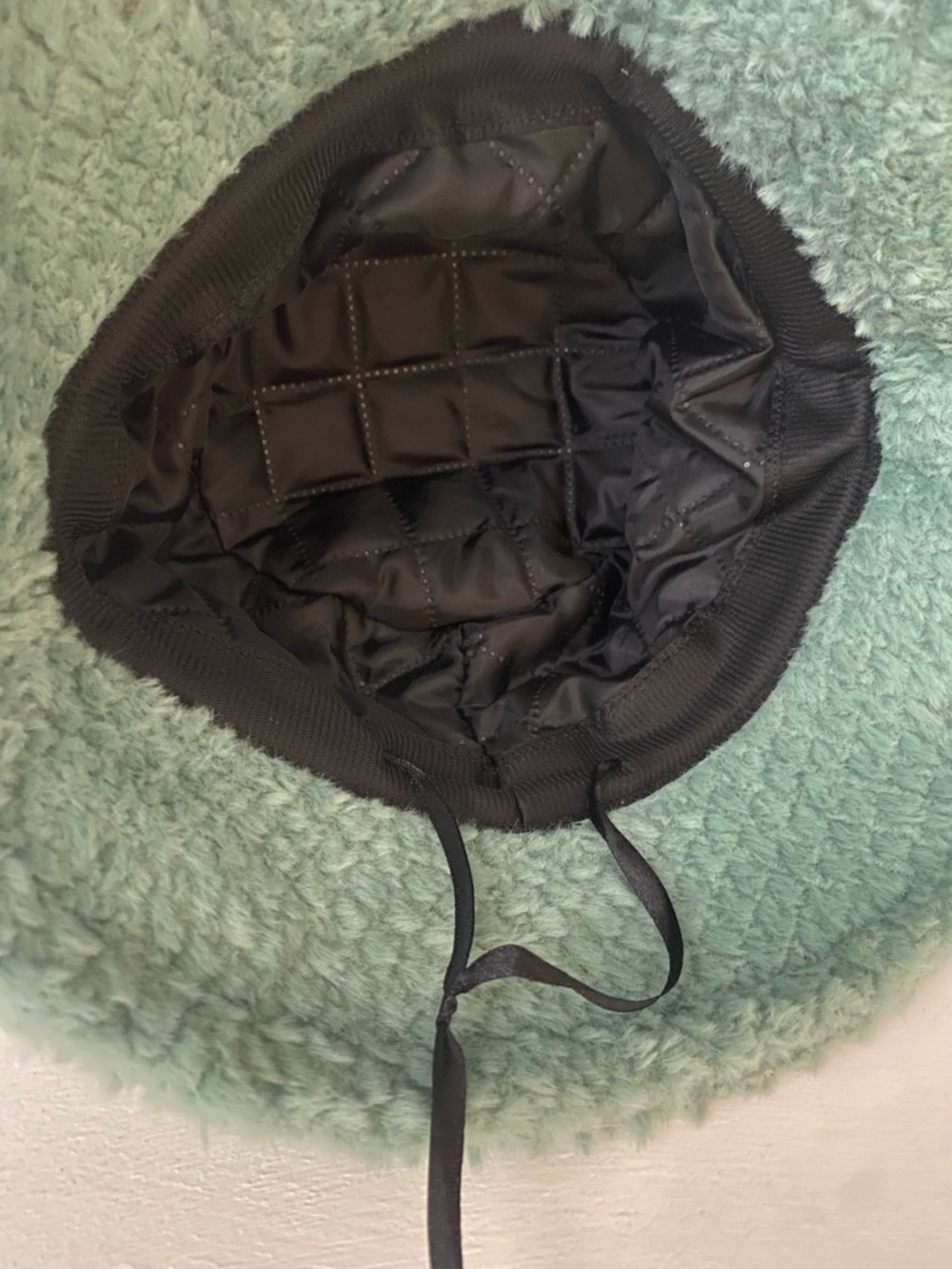 Plush Faux Fur Bucket Hat in Sage Green - Picture 4 of 5